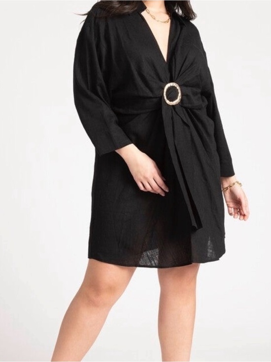 Eloquii Other - Eloquii Black Belted Linen Swim Coverup with Gold Ring Detail Size 18/20